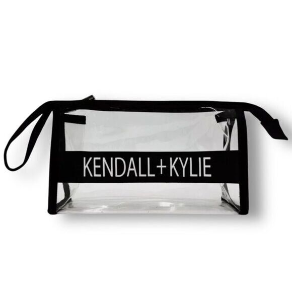 Kendall + Kylie Clear Makeup Bag NWT Black Trim Zip Wristlet Travel Pouch PVC - Picture 1 of 4